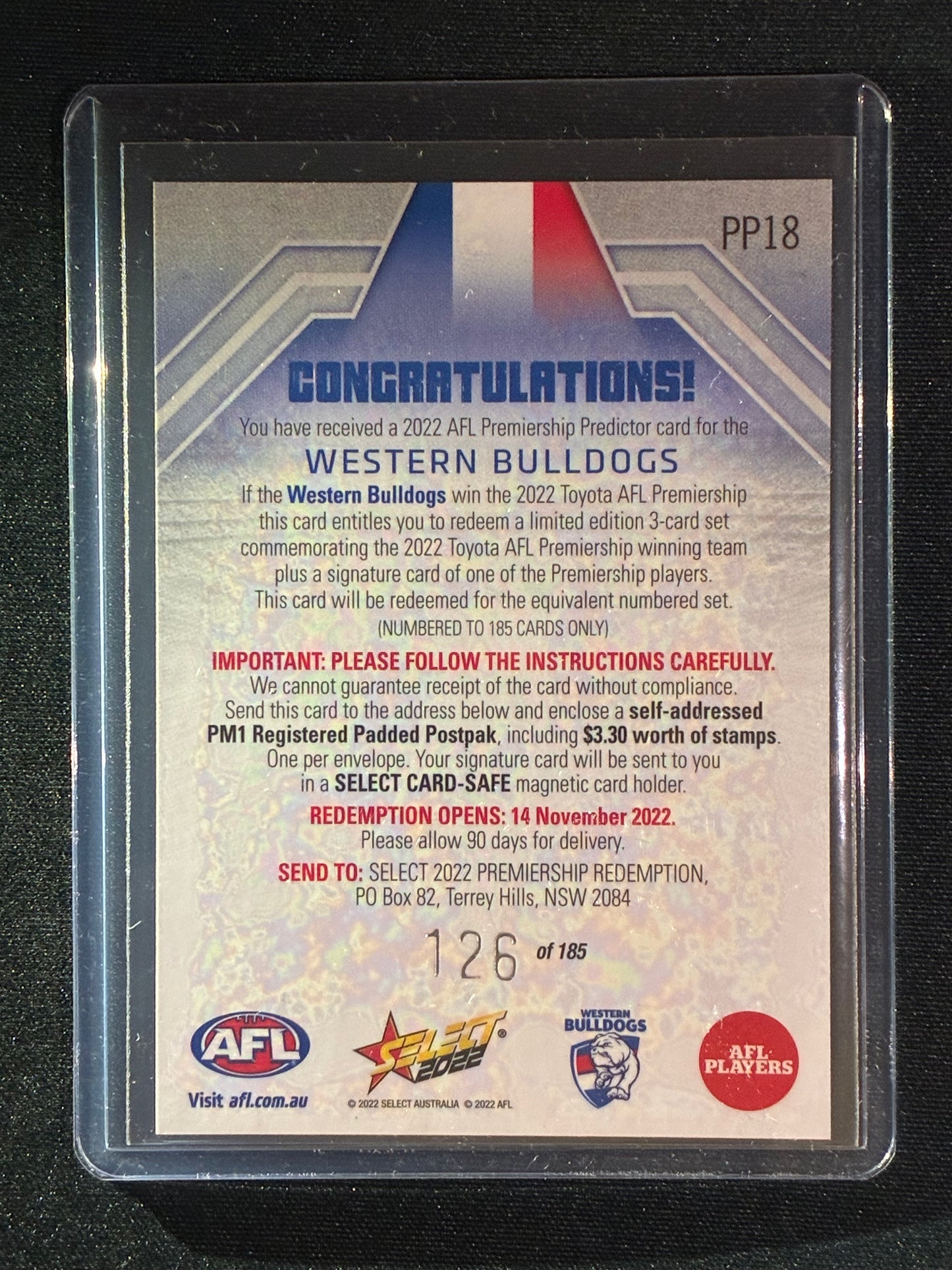 2022 Footy Stars WESTERN BULLDOGS Premiership Predictor Silver 126/185