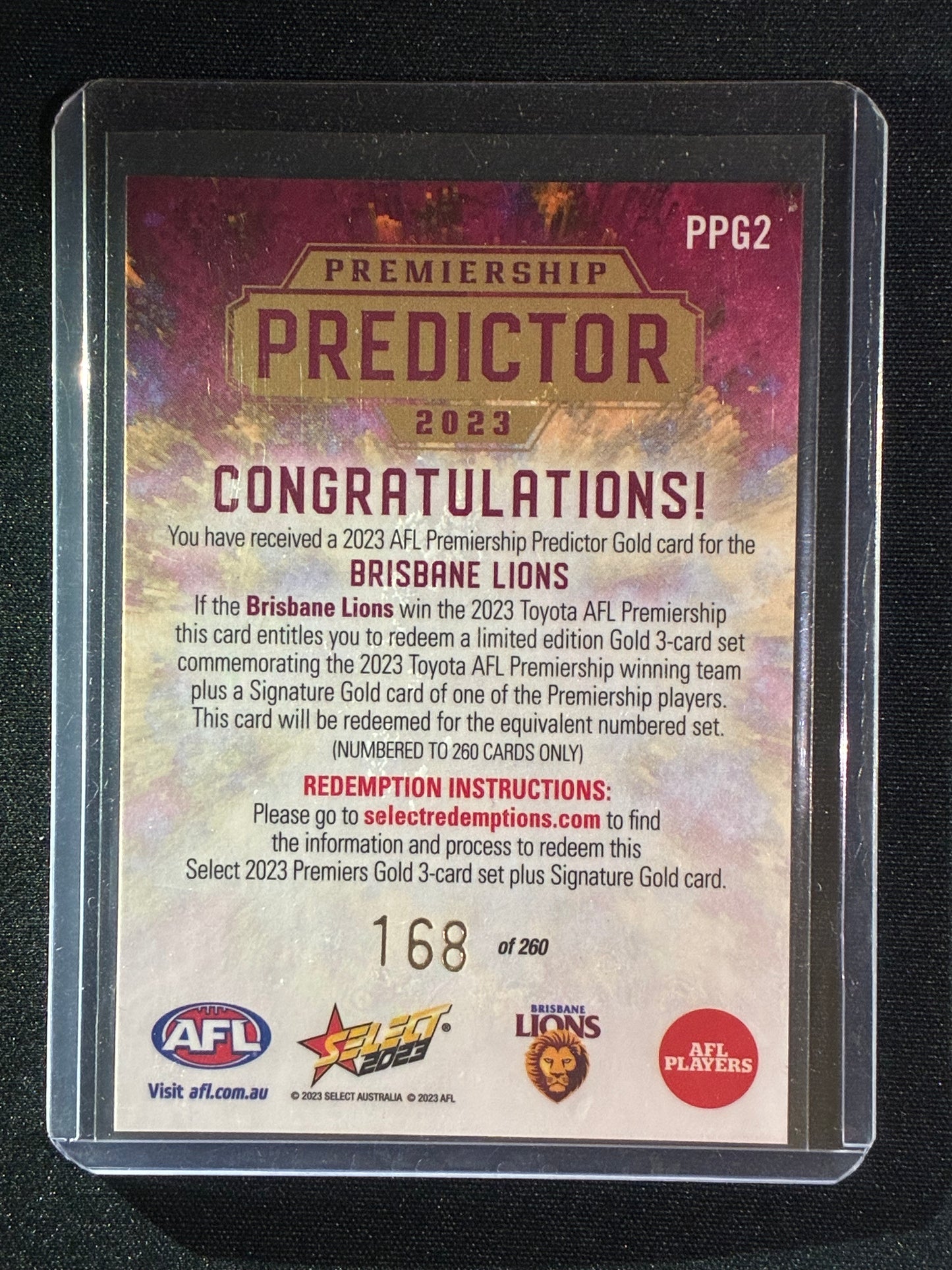 2023 Footy Stars BRISBANE LIONS Premiership Predictor Gold 168/260