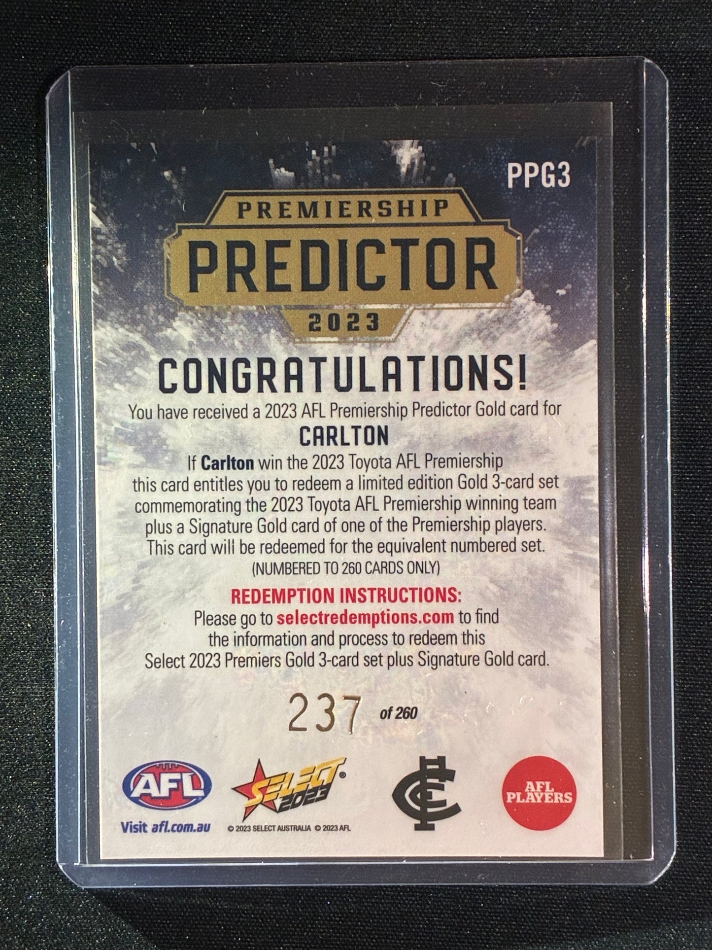 2023 Footy Stars CARLTON BLUES Premiership Predictor Gold 237/260