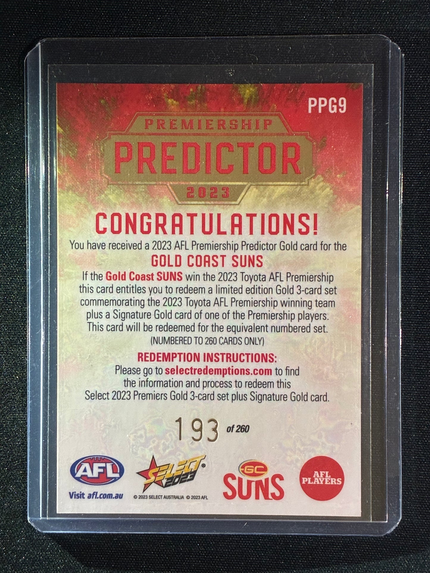 2023 Footy Stars GOLD COAST SUNS Premiership Predictor Gold 193/260