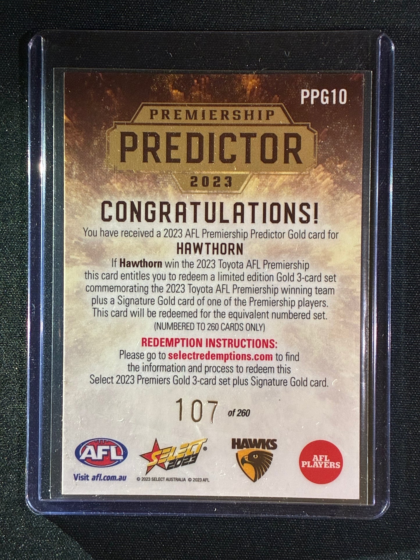 2023 Footy Stars HAWTHORN HAWKS Premiership Predictor Gold 107/260