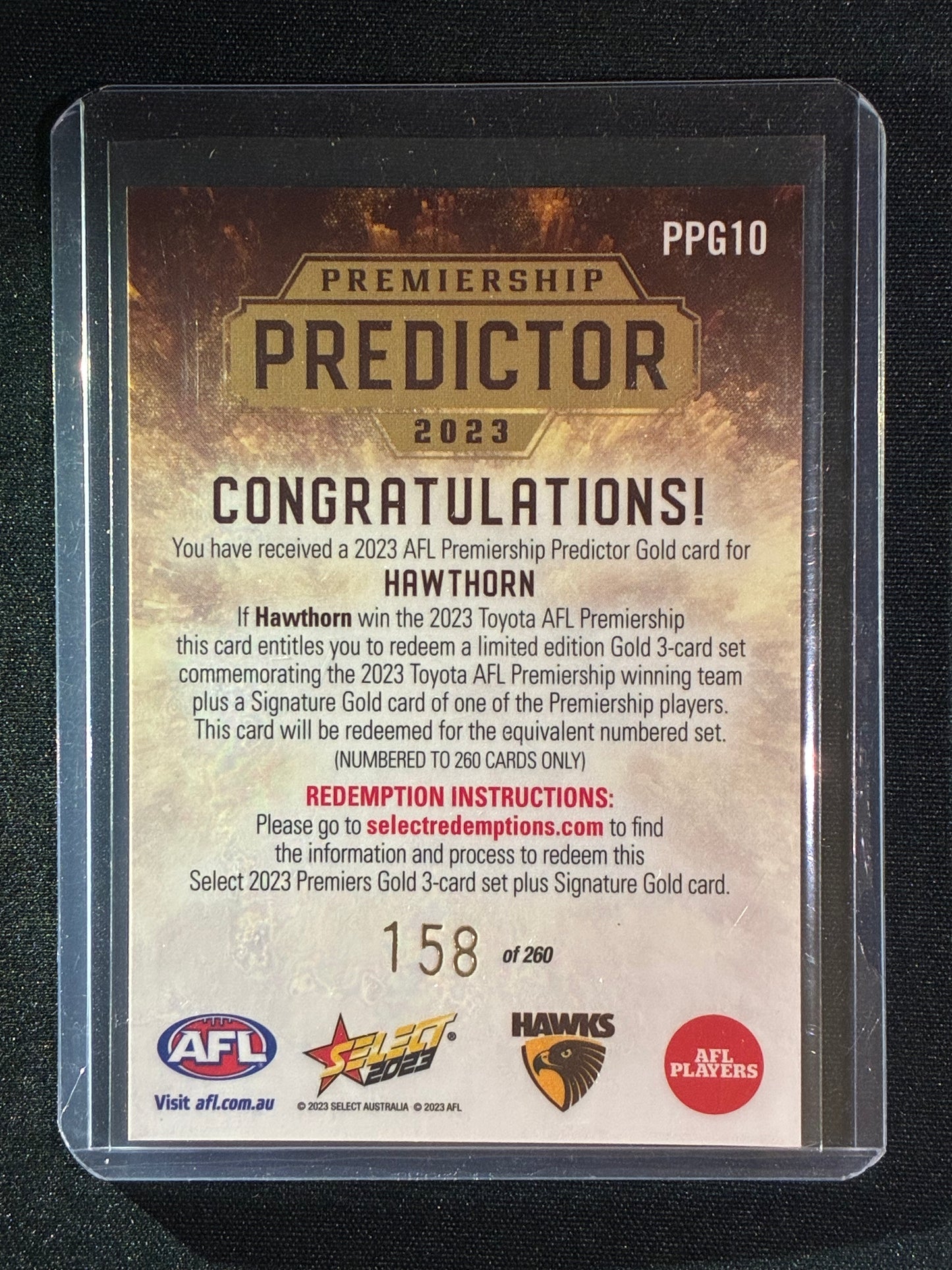 2023 Footy Stars HAWTHORN HAWKS Premiership Predictor Gold 158/260