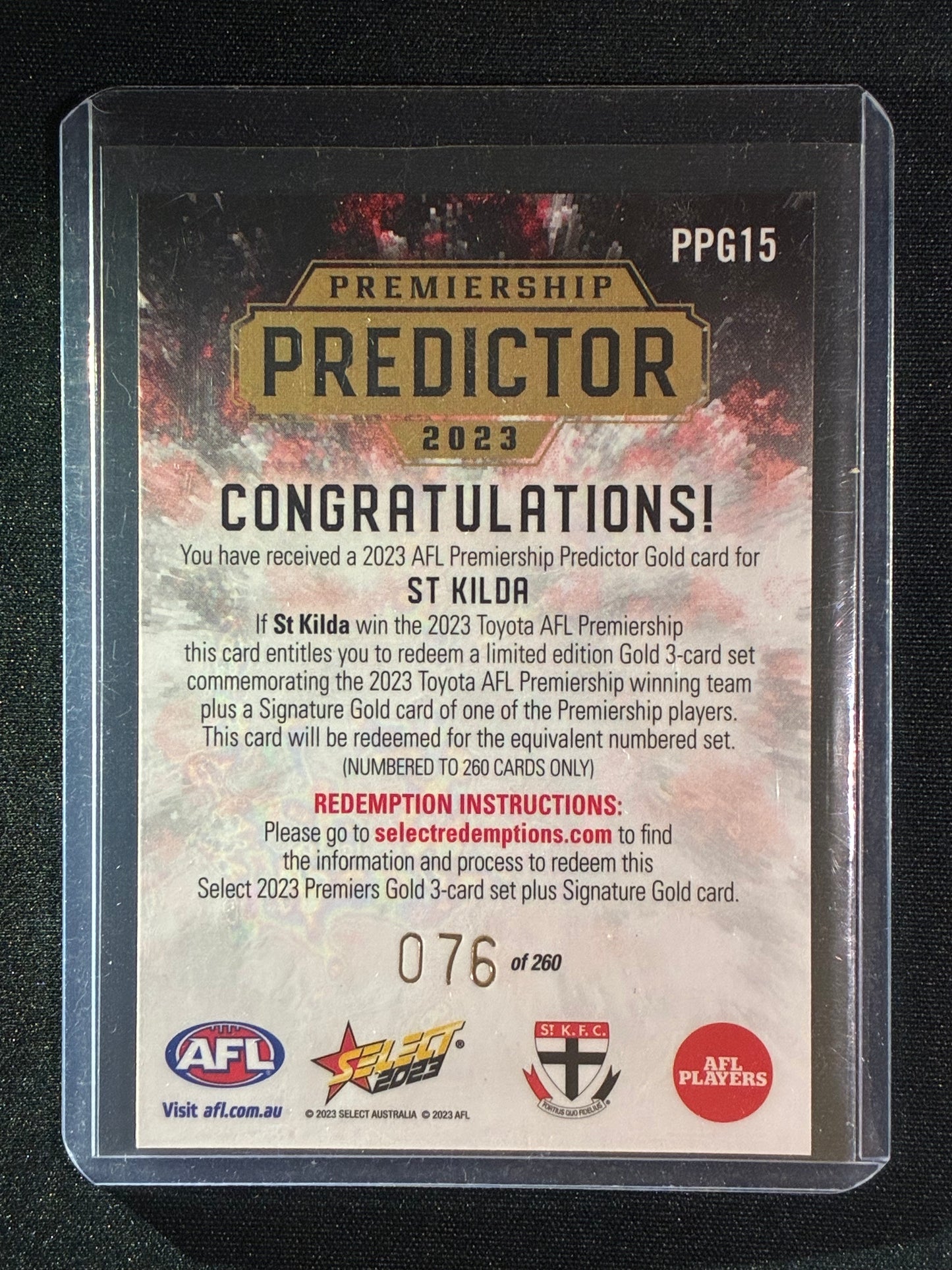 2023 Footy Stars ST. KILDA SAINTS Premiership Predictor Gold 76/260