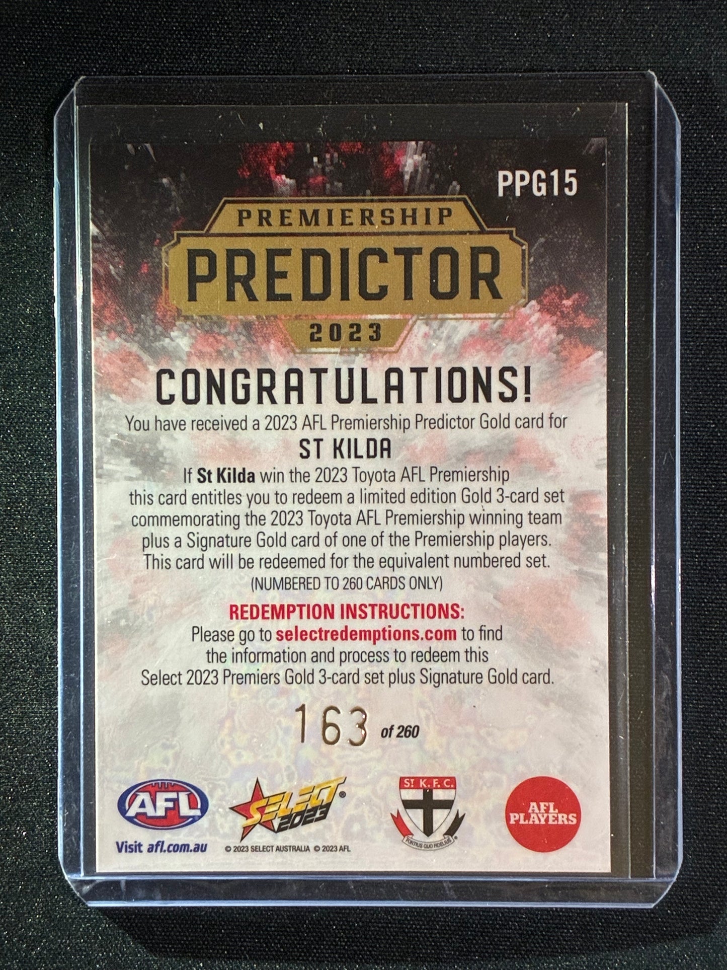 2023 Footy Stars ST. KILDA SAINTS Premiership Predictor Gold 163/260