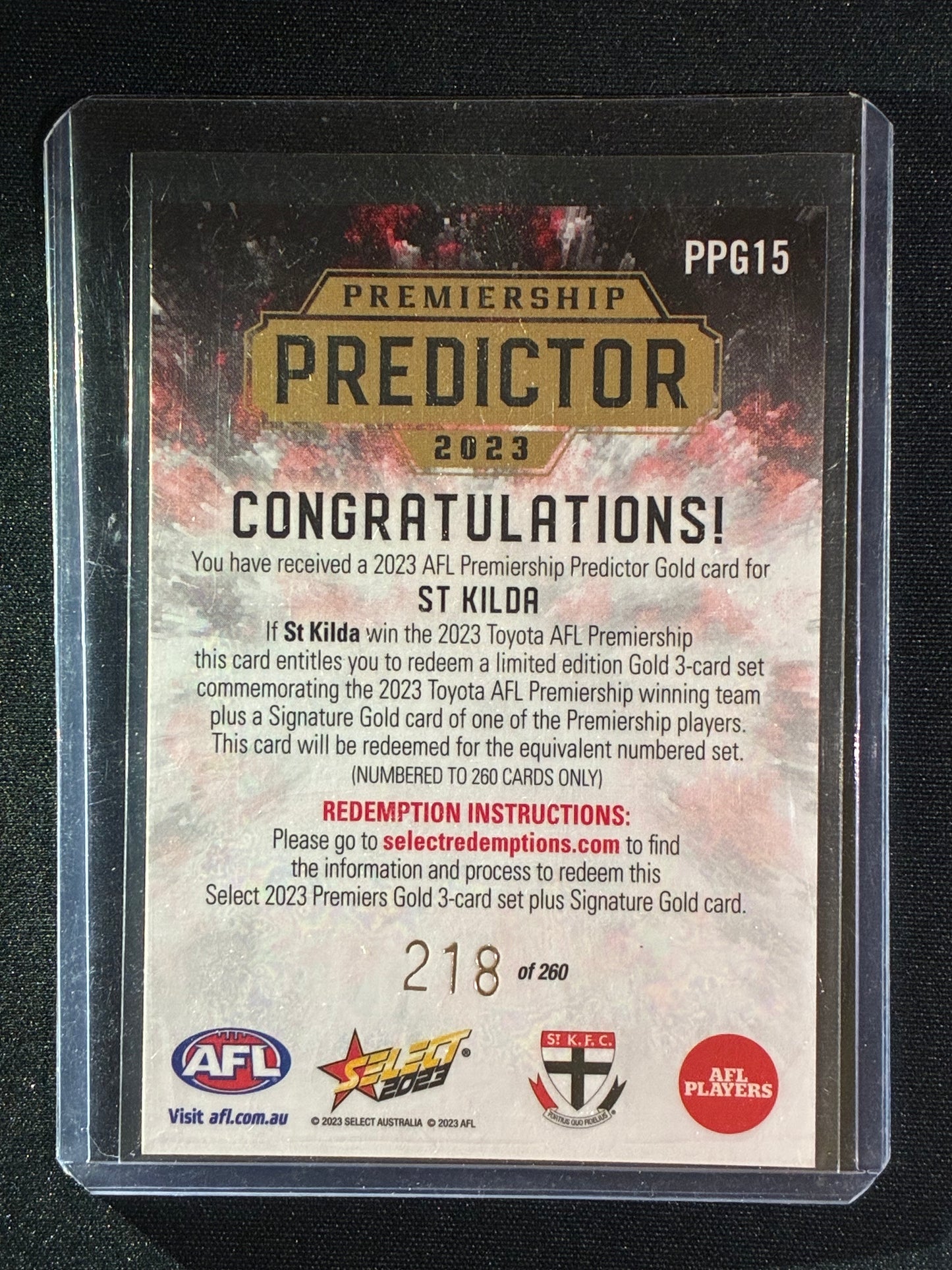2023 Footy Stars ST. KILDA SAINTS Premiership Predictor Gold 218/260