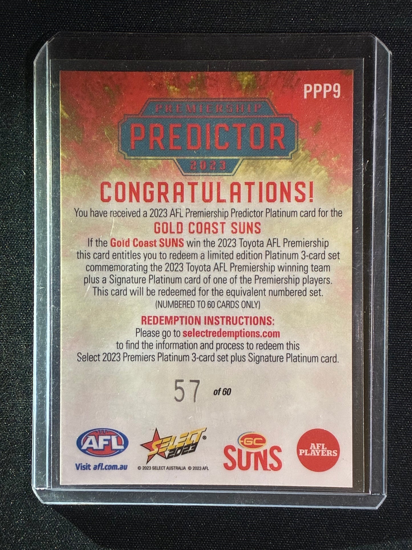 2023 Footy Stars GOLD COAST SUNS Premiership Predictor Platinum 57/60