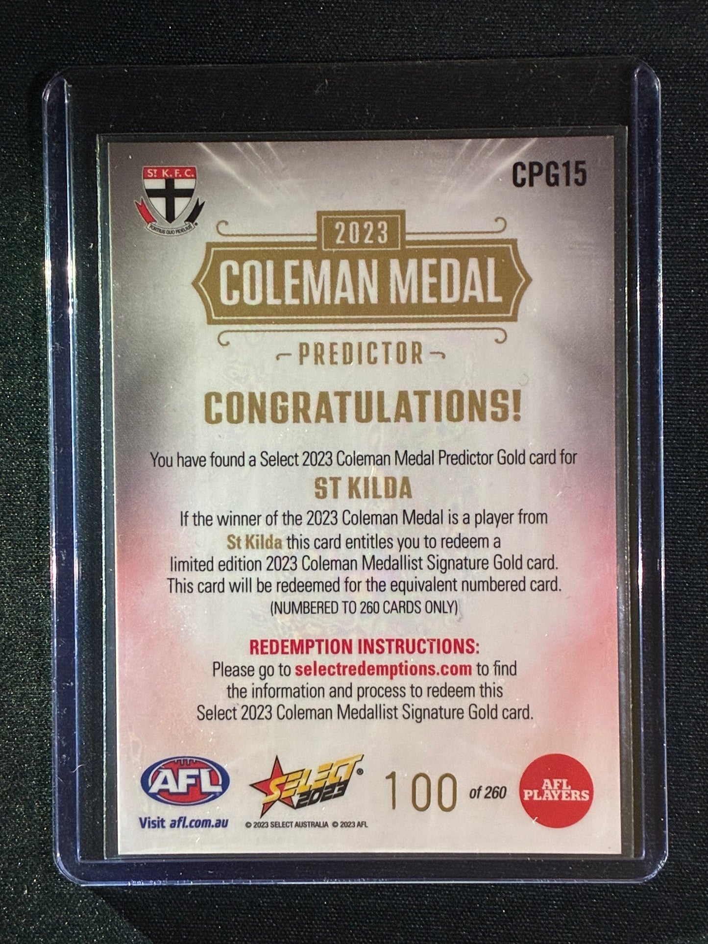 2023 Footy Stars ST. KILDA SAINTS Coleman Medal Predictor Gold 100/260