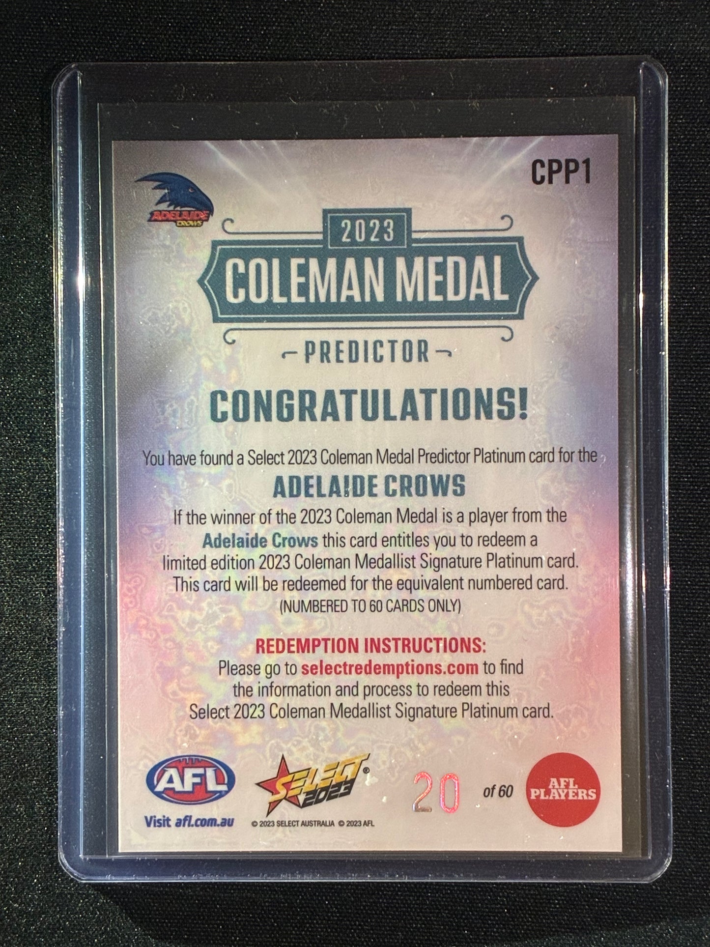 2023 Footy Stars ADELAIDE CROWS Coleman Medal Predictor Platinum 20/60