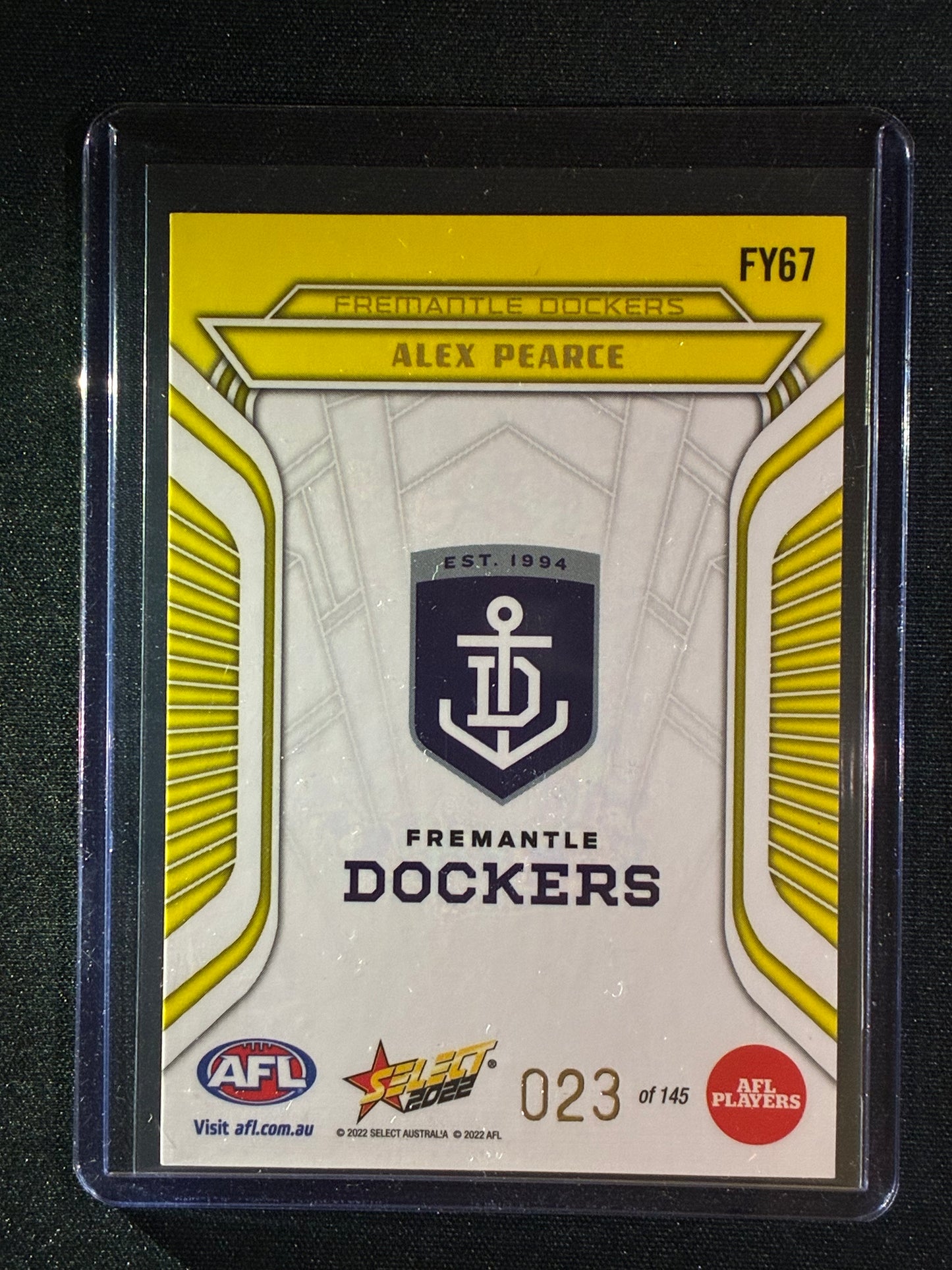 2022 Footy Stars ALEX PEARCE Fractured Acid Yellow 23/145