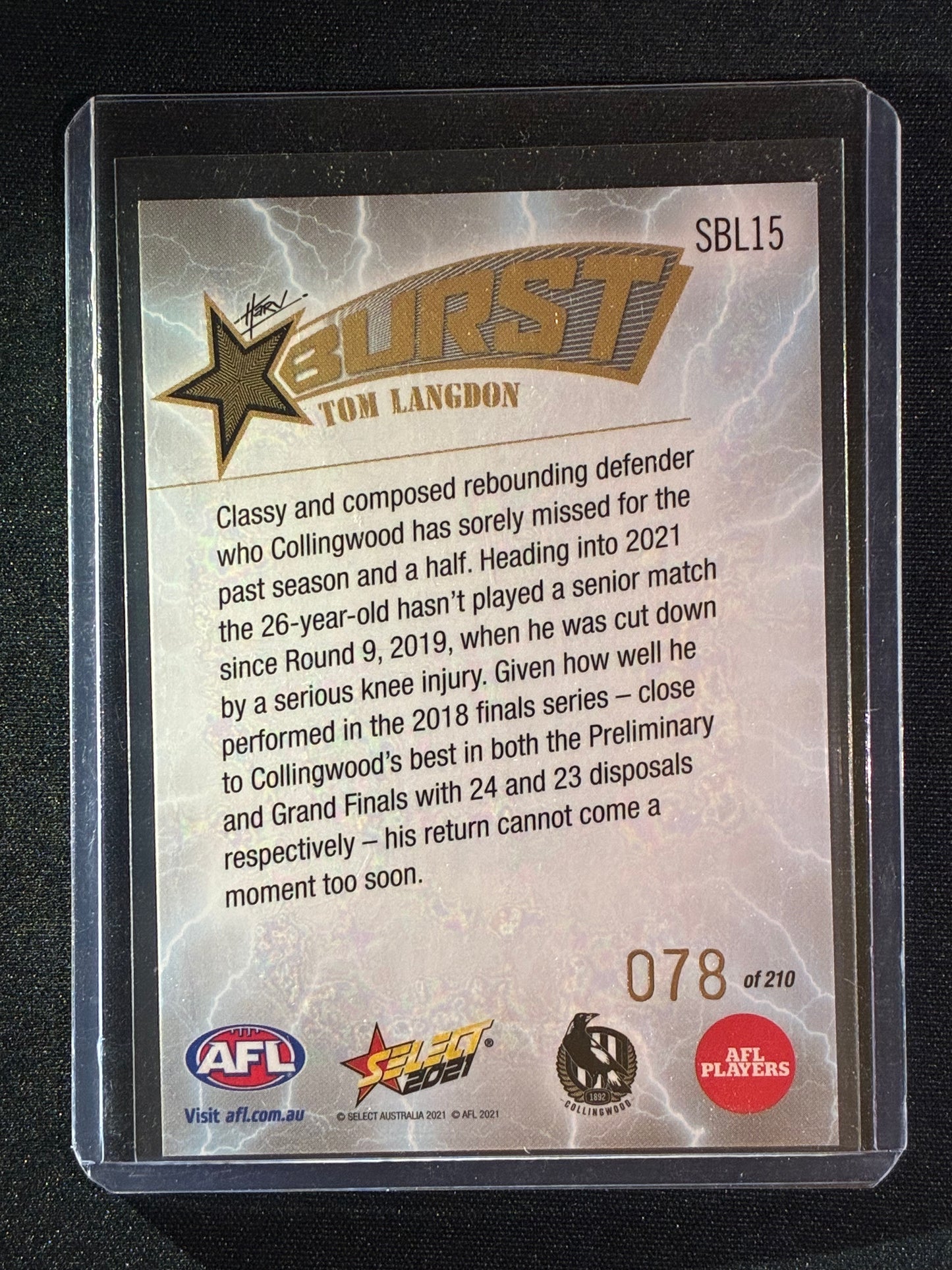 2021 Footy Stars TOM LANGDON Starburst Caricature Lightning 78/210