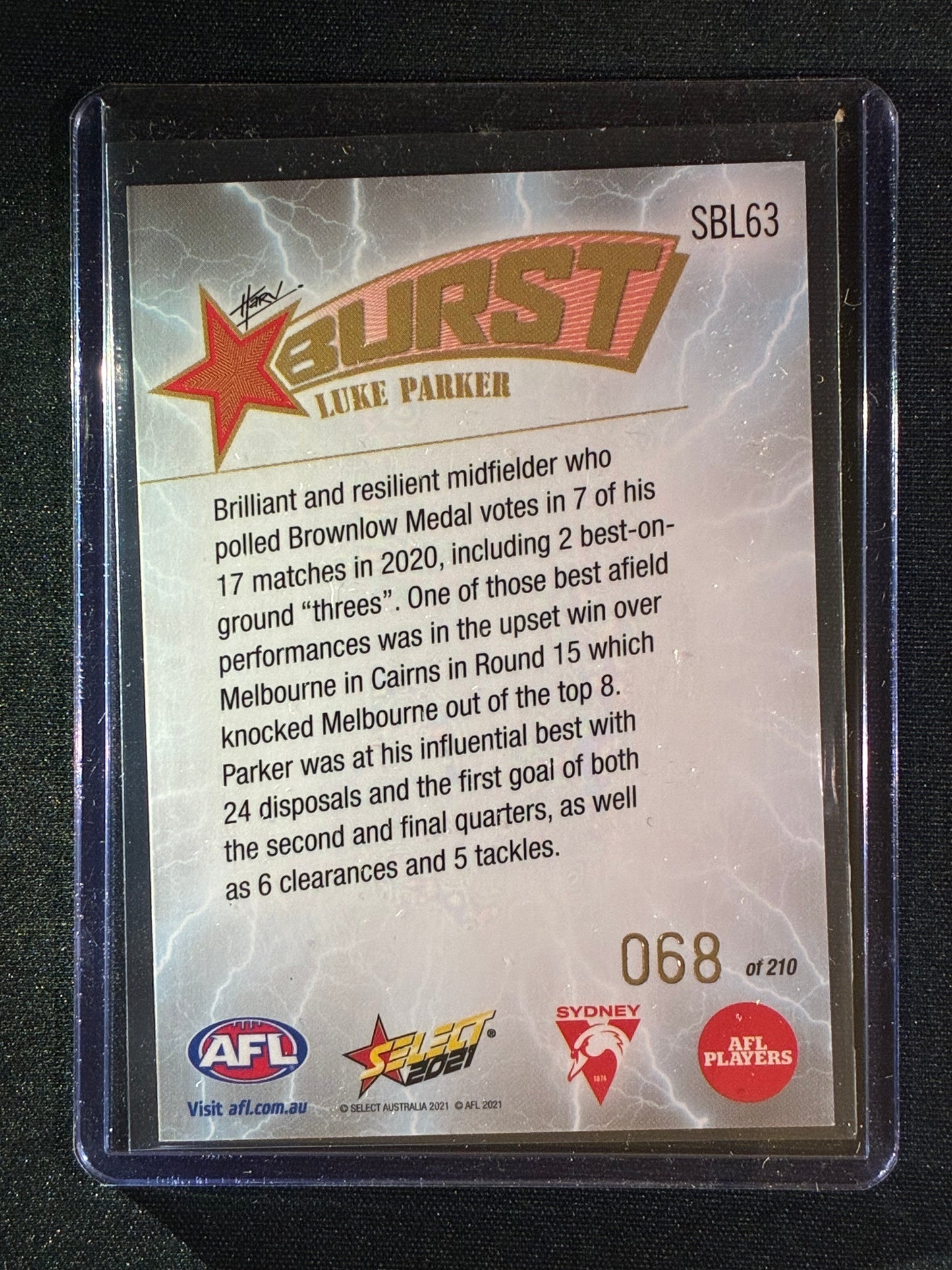 2021 Footy Stars LUKE PARKER Starburst Caricature Lightning 68/210