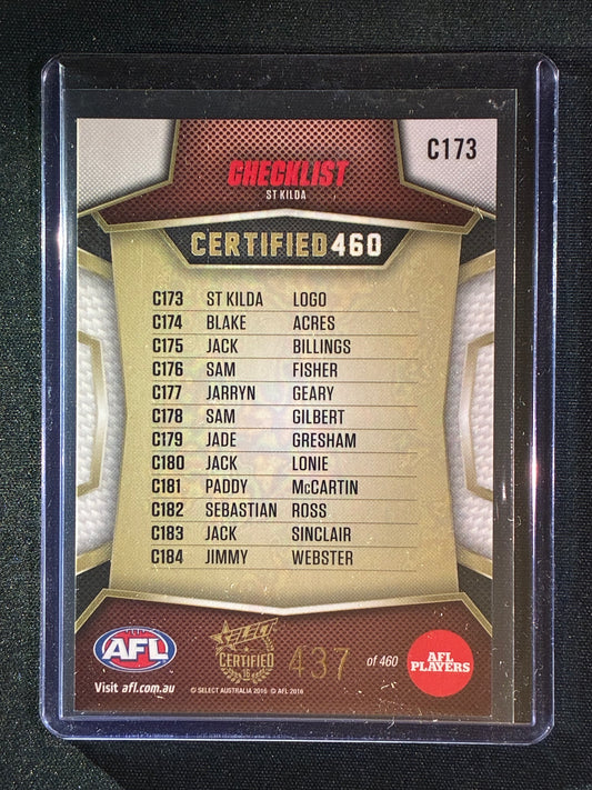 2016 Certified ST. KILDA SAINTS LOGO CHECKLIST Certified 460 437/460
