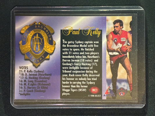 1996 Select PAUL KELLY 1995 Brownlow Medallist Medal Winner #MC1