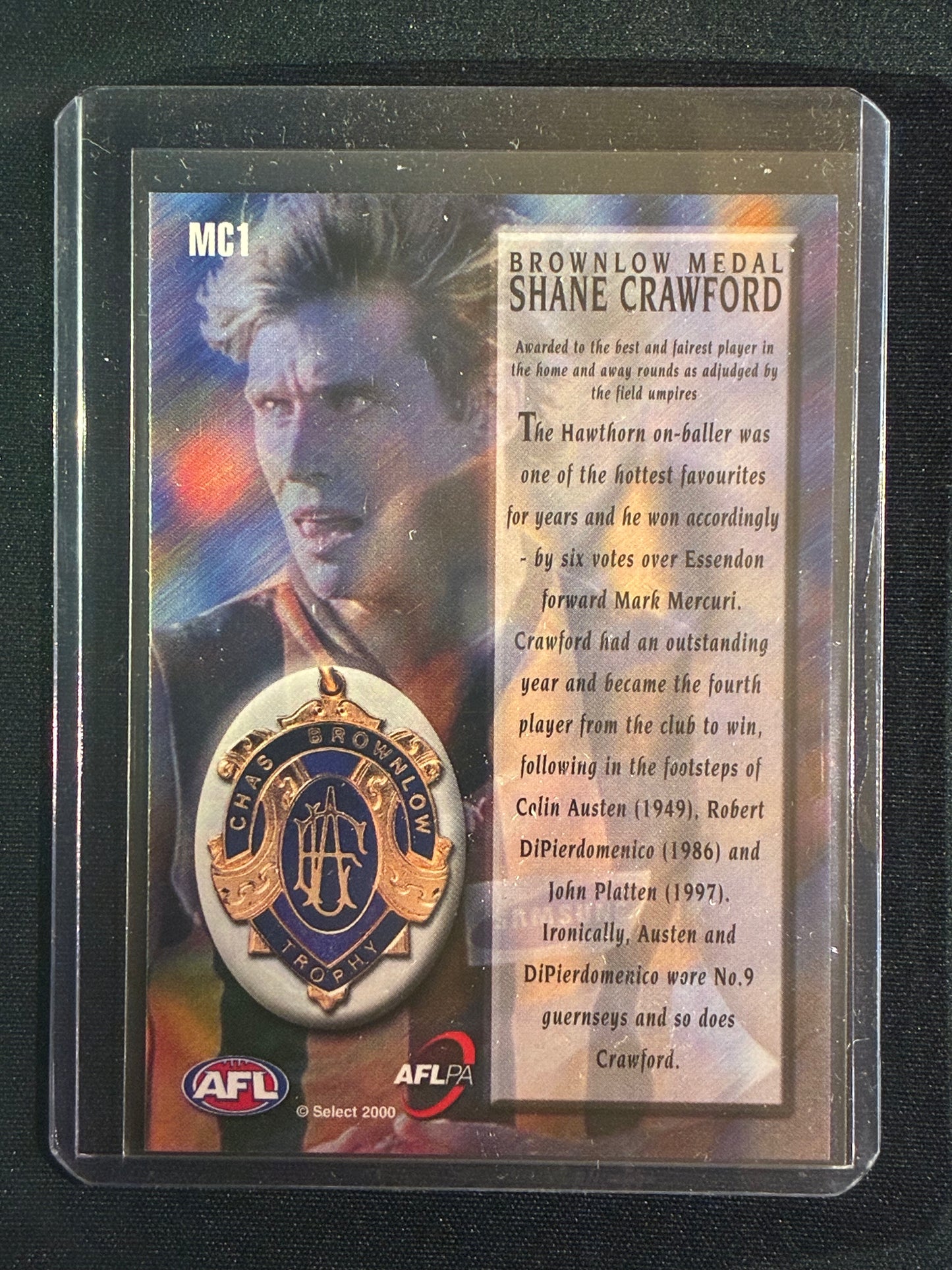 2000 Select Y2K SHANE CRAWFORD 1999 Brownlow Medallist Medal Winner #MC1