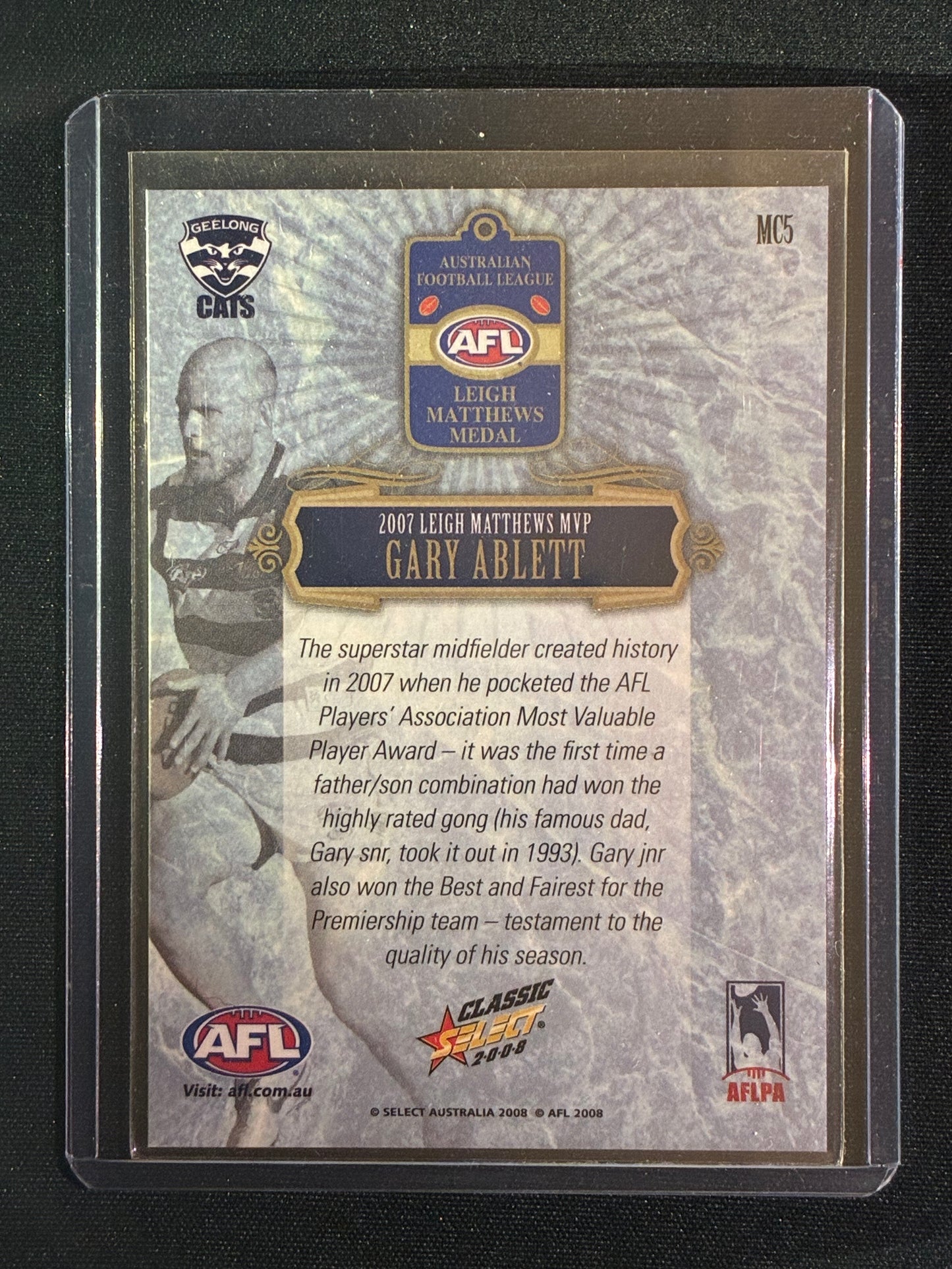 2008 Classic GARY ABLETT 2007 Leigh Matthews MVP Medal Winner #MC5