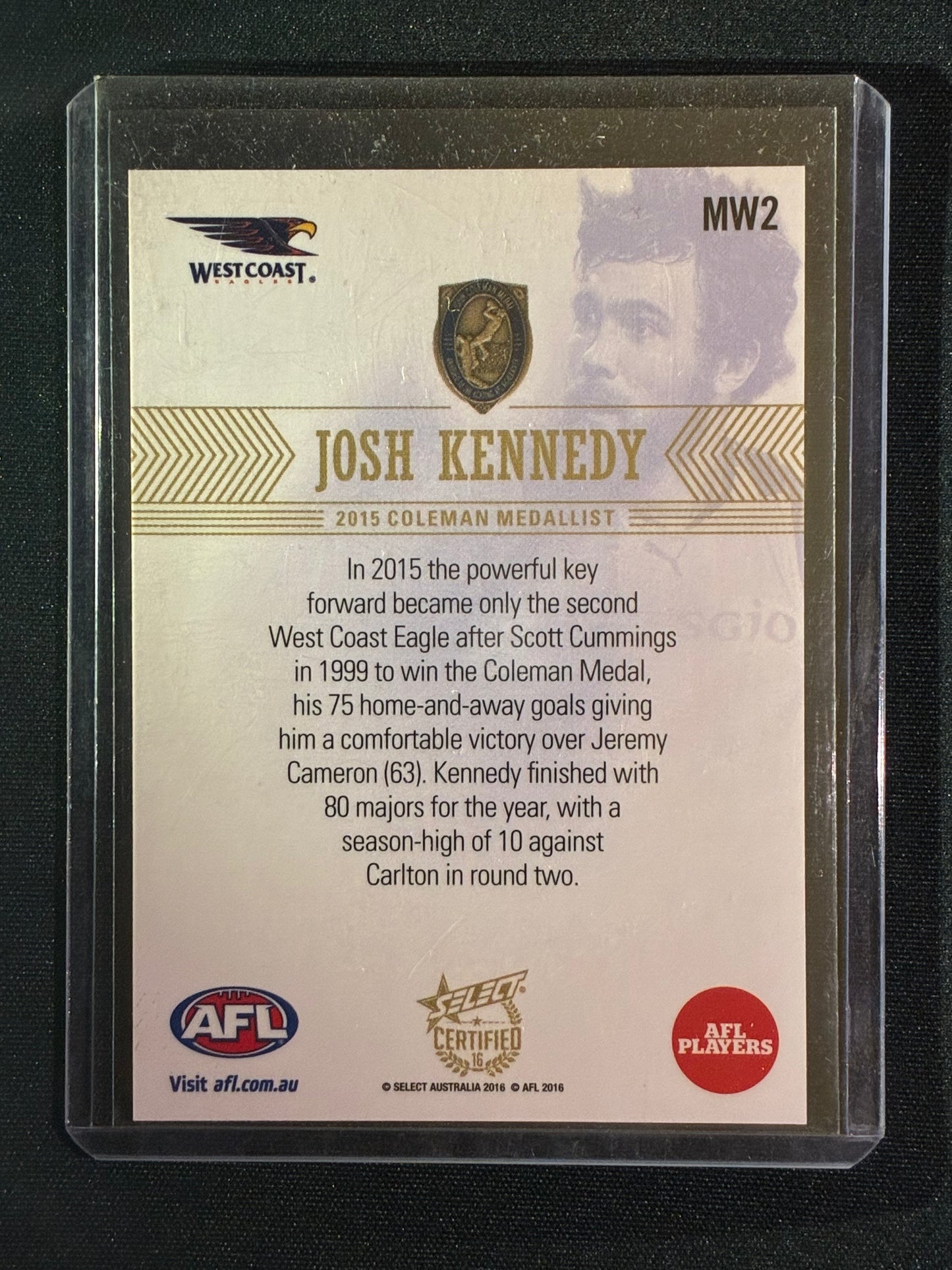 2016 Certified JOSH KENNEDY 2015 Coleman Medal Winner #MW2