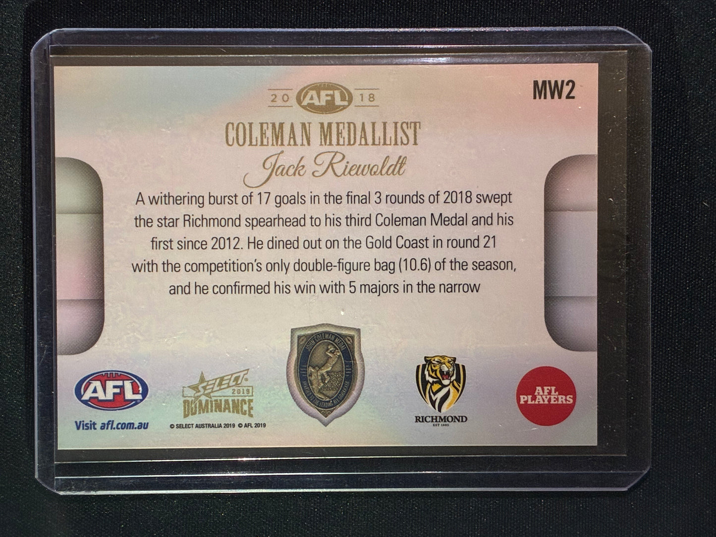 2019 Dominance JACK RIEWOLDT 2018 Coleman Medal Winner #MW2 (A)