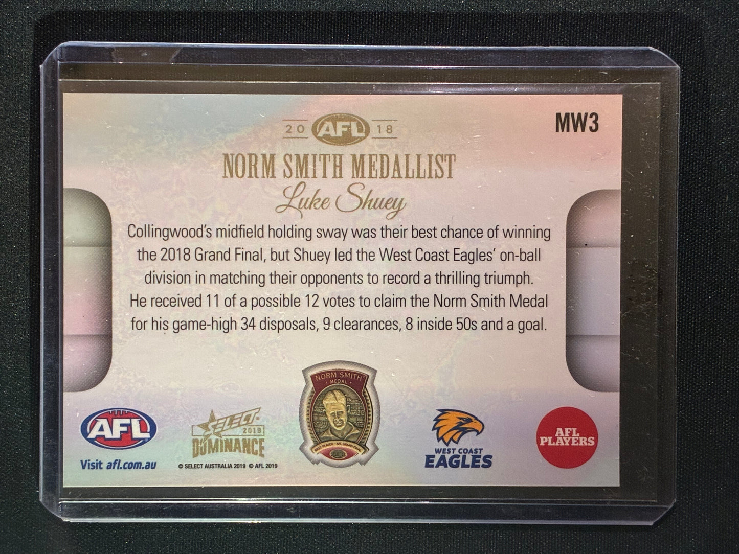 2019 Dominance LUKE SHUEY 2018 Norm Smith Medal Winner #MW3 (A)