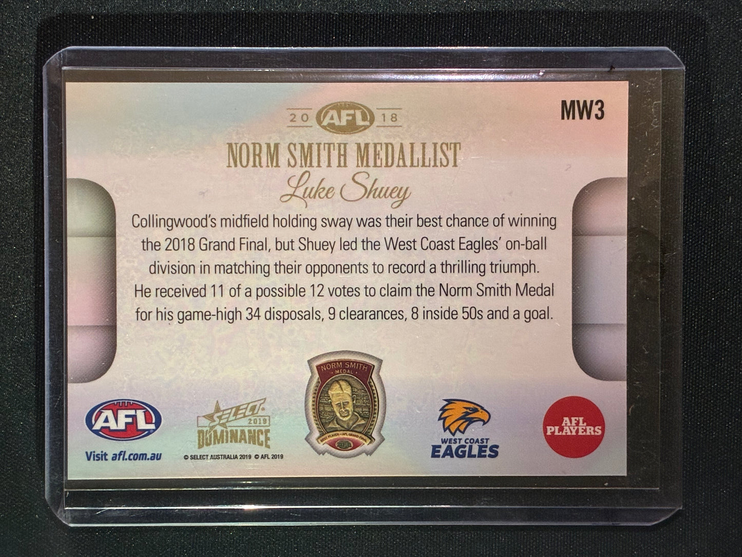 2019 Dominance LUKE SHUEY 2018 Norm Smith Medal Winner #MW3 (B)