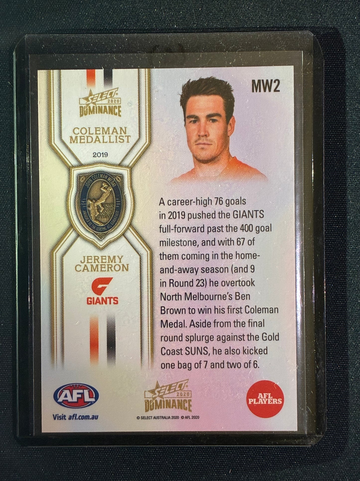 2020 Dominance JEREMY CAMERON 2019 Coleman Medal Winner #MW2 (A)