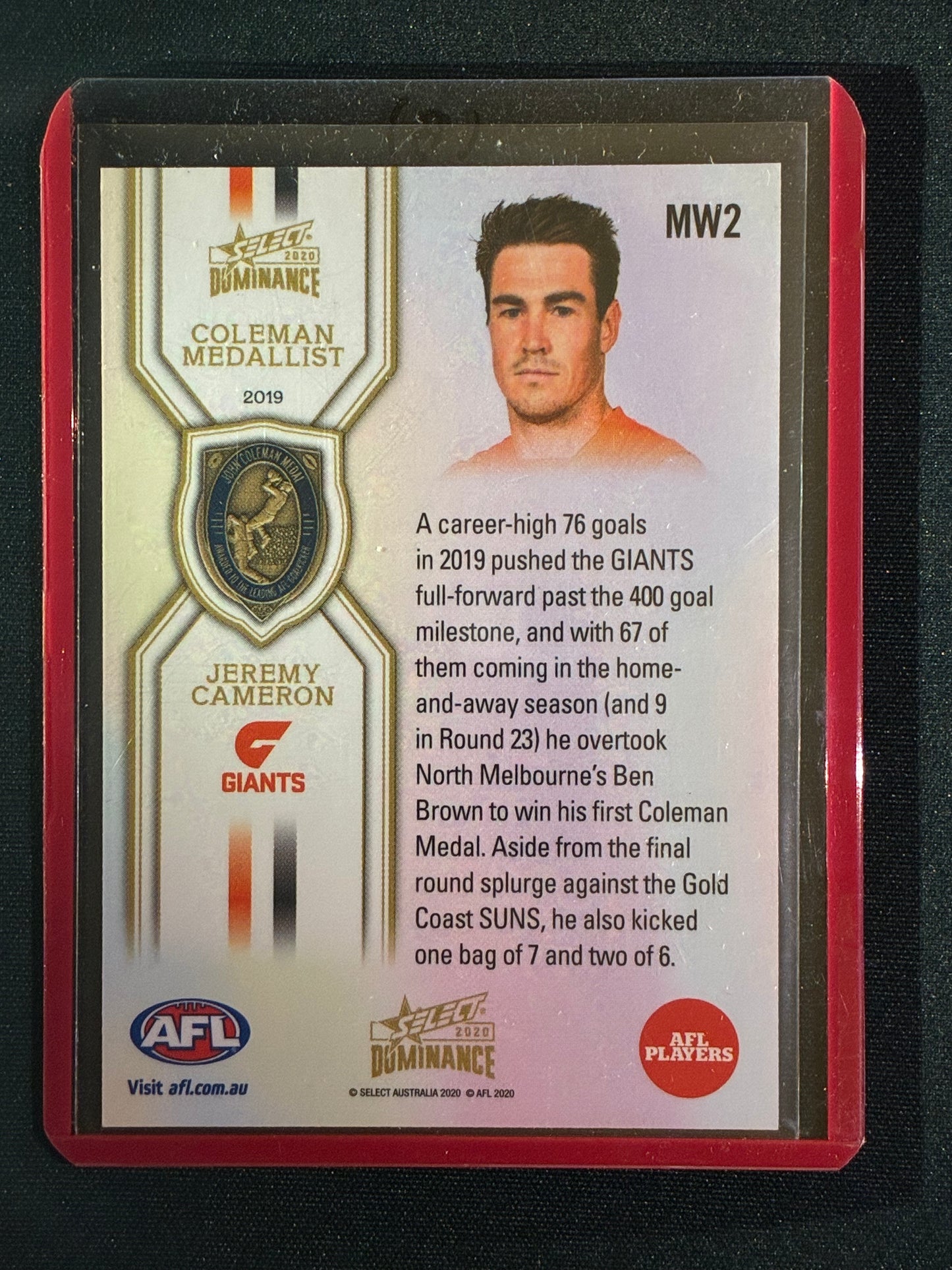 2020 Dominance JEREMY CAMERON 2019 Coleman Medal Winner #MW2 (B)