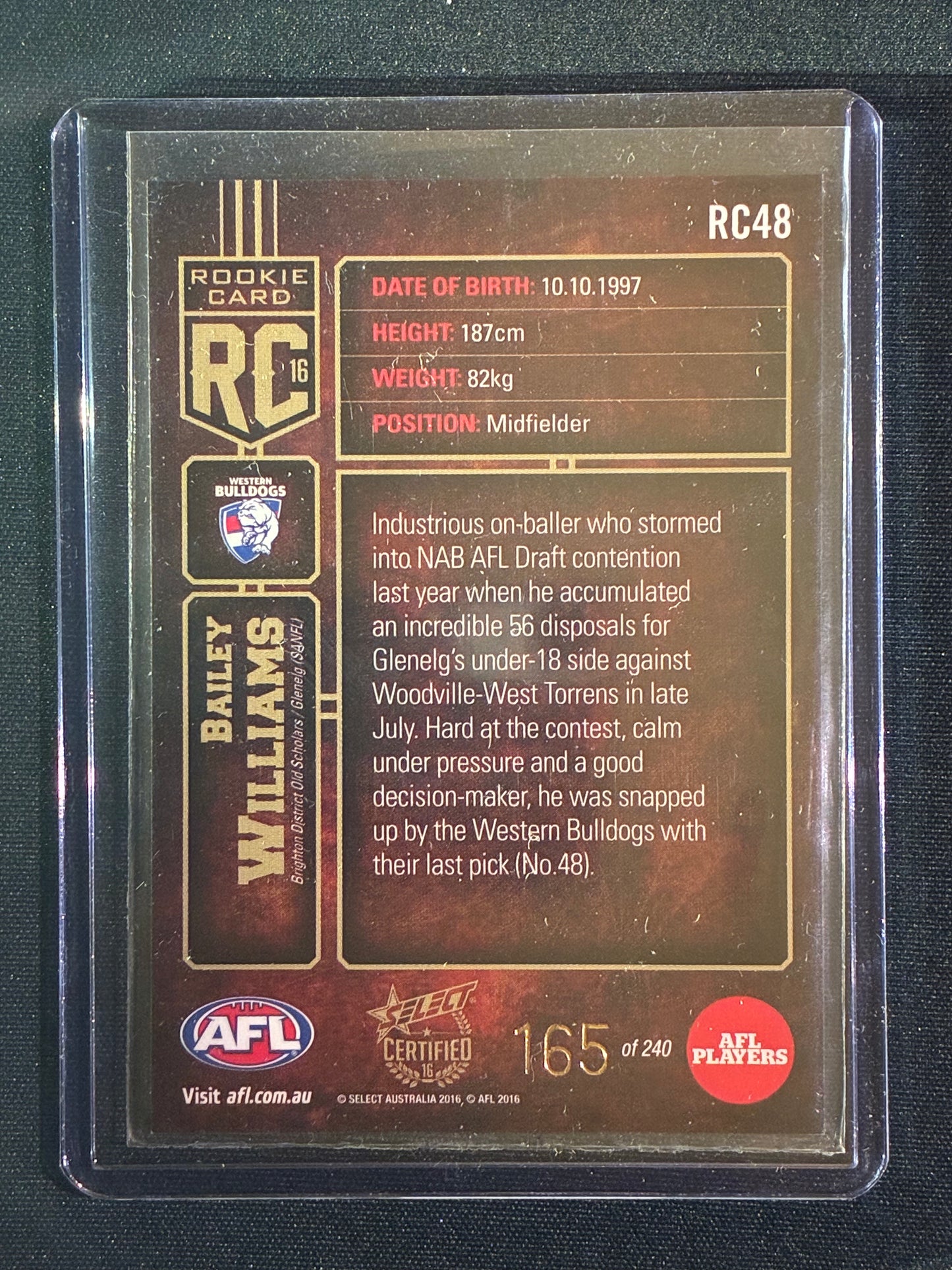 2016 Certified BAILEY WILLIAMS Rookie Card 165/240