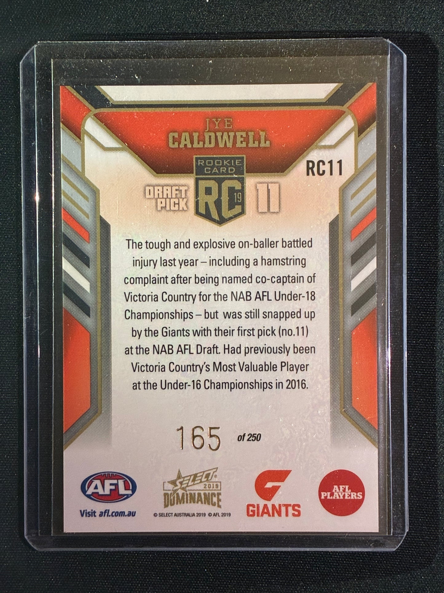 2019 Dominance JYE CALDWELL Rookie Card 165/250