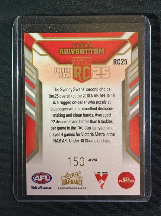 2019 Dominance JAMES ROWBOTTOM Rookie Card 150/250