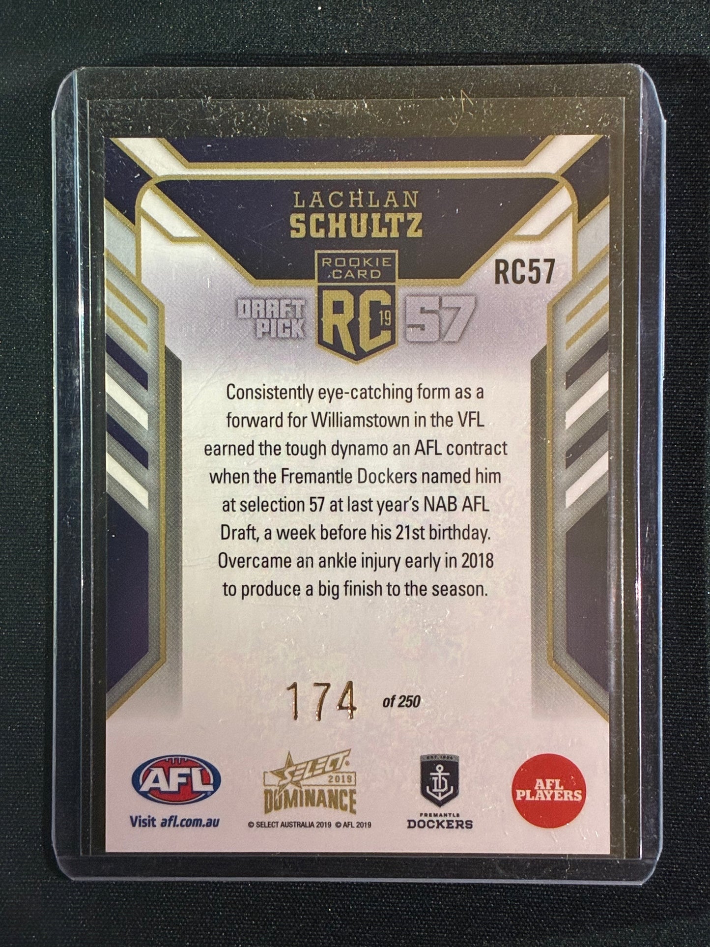 2019 Dominance LACHLAN SCHULTZ Rookie Card 174/250