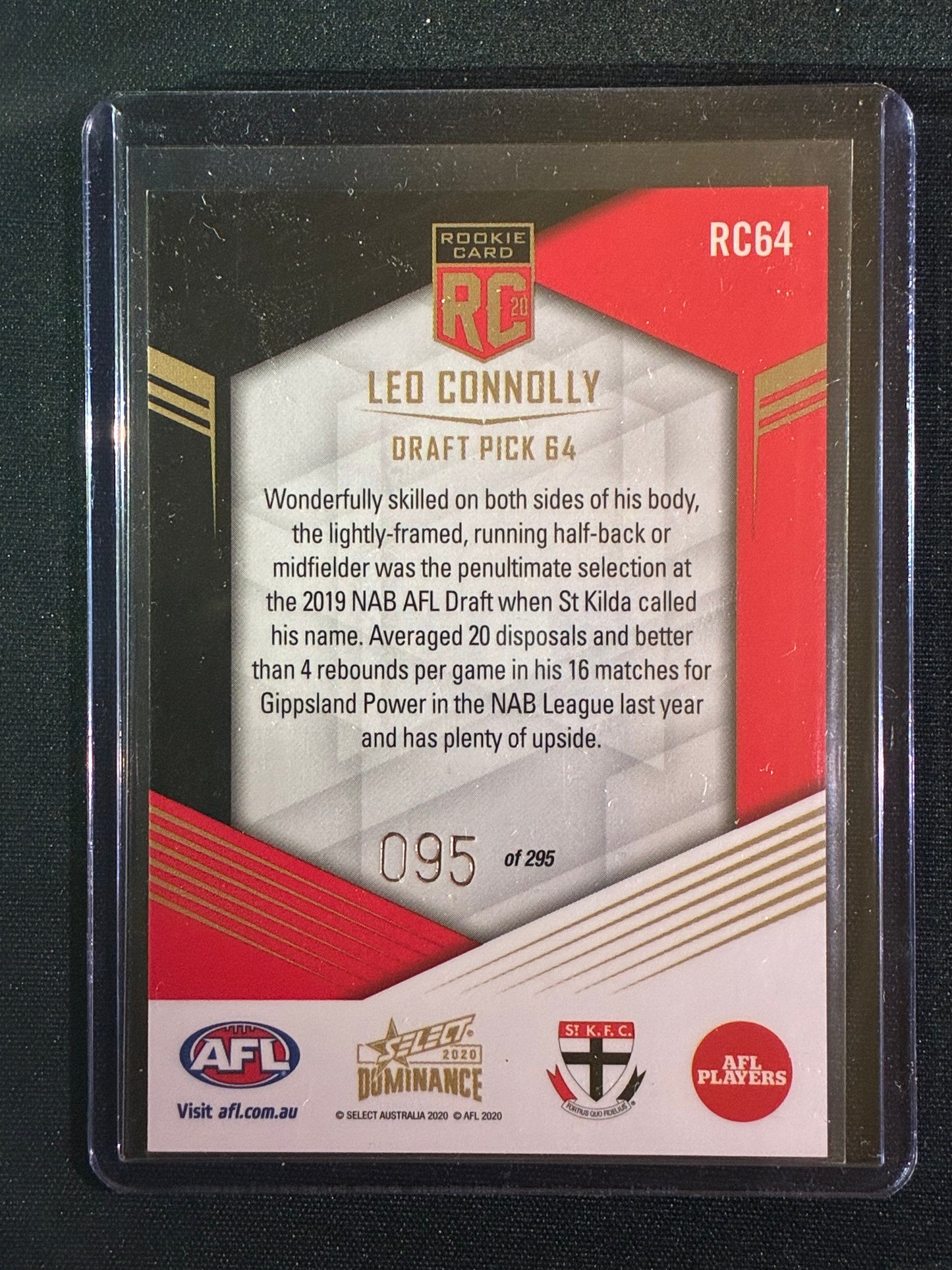 2020 Dominance LEO CONNOLLY Rookie Card 95/295