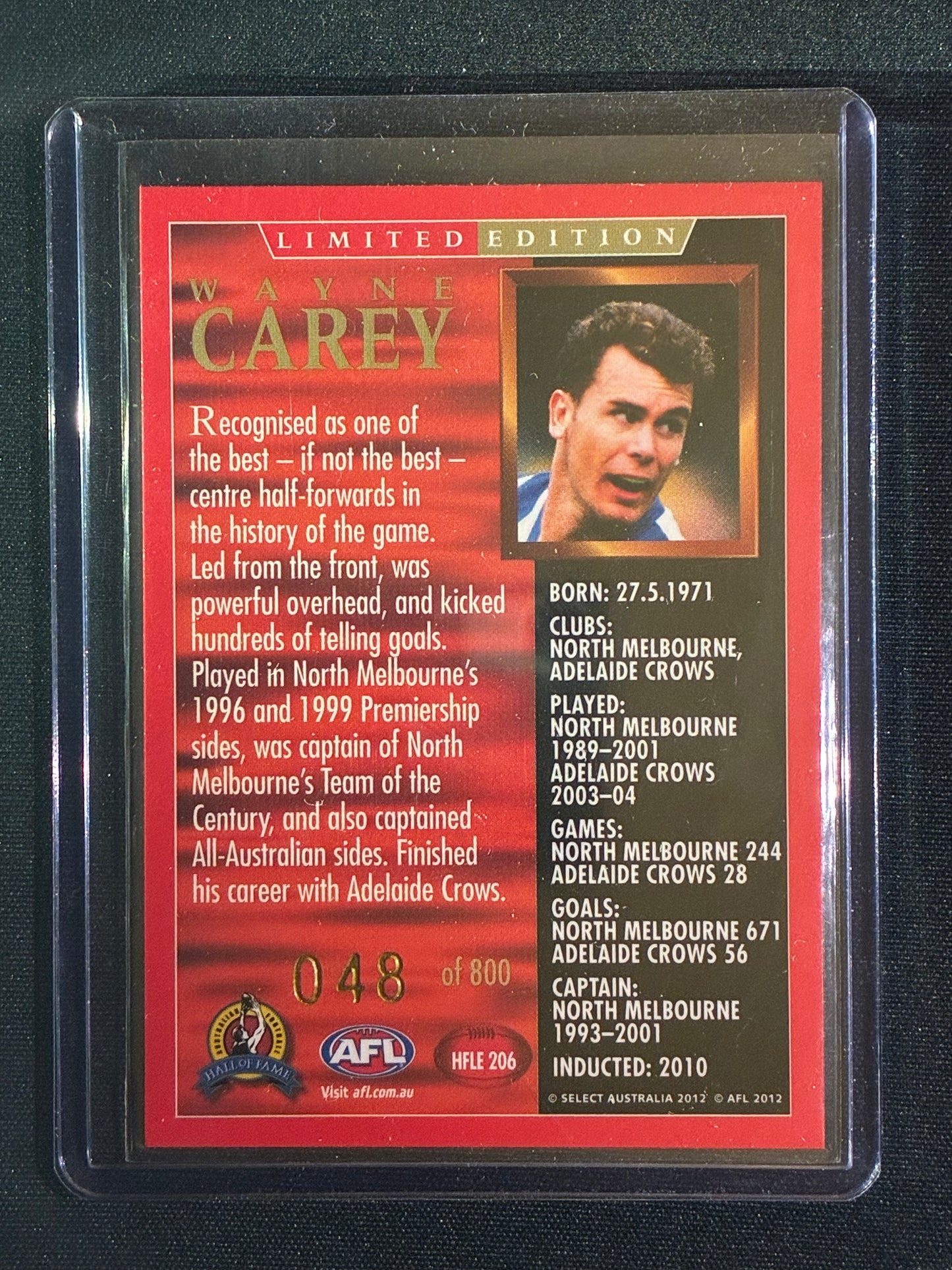 2012 Eternity WAYNE CAREY Hall of Fame Limited Edition 48/800