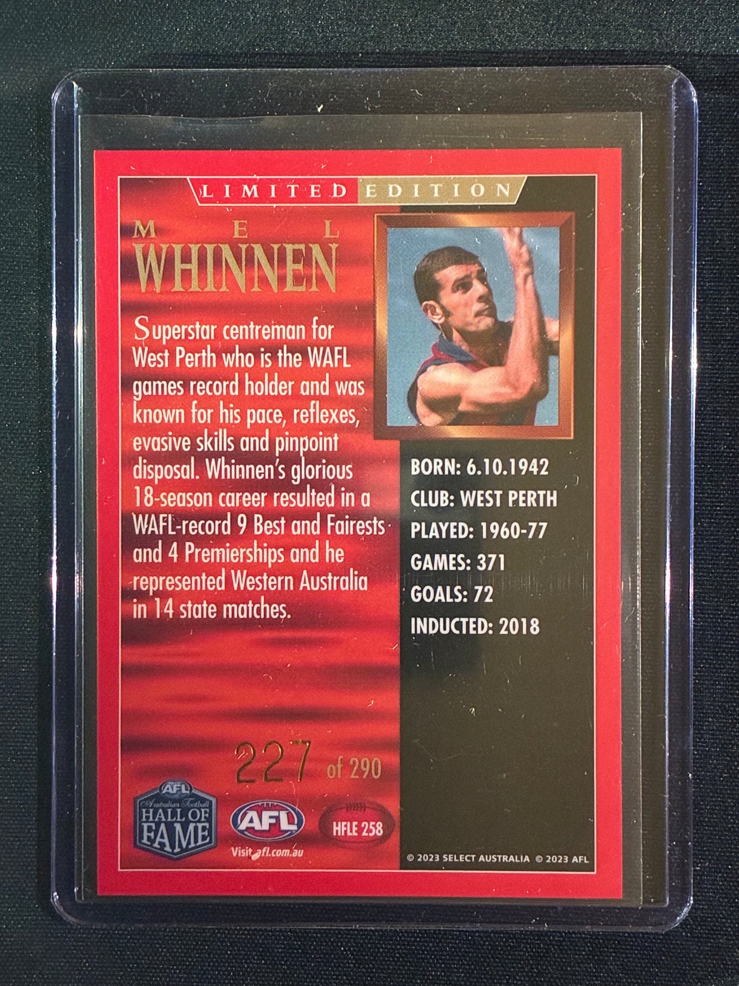 2023 Legacy MEL WHINNEN Hall of Fame Limited Edition 227/290