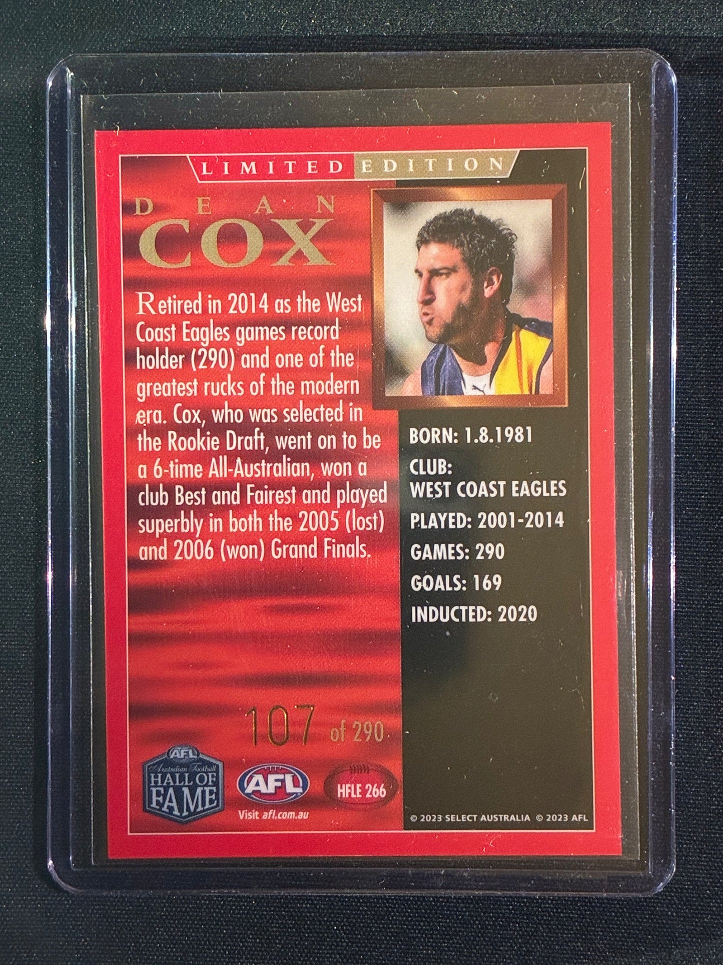 2023 Legacy DEAN COX Hall of Fame Limited Edition 107/290