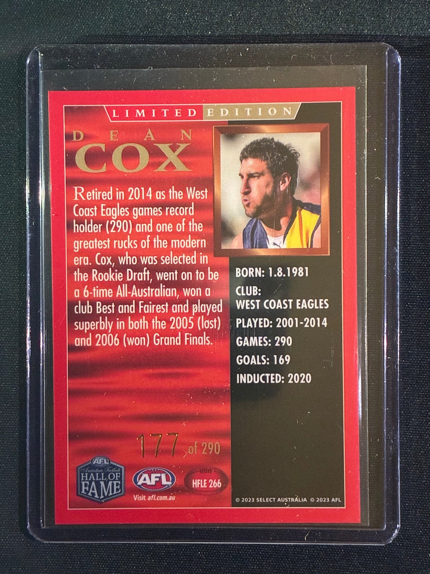 2023 Legacy DEAN COX Hall of Fame Limited Edition 177/290