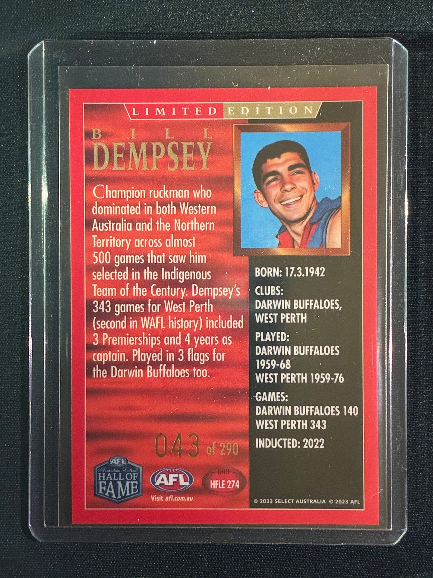 2023 Legacy BILL DEMPSEY Hall of Fame Limited Edition 43/290