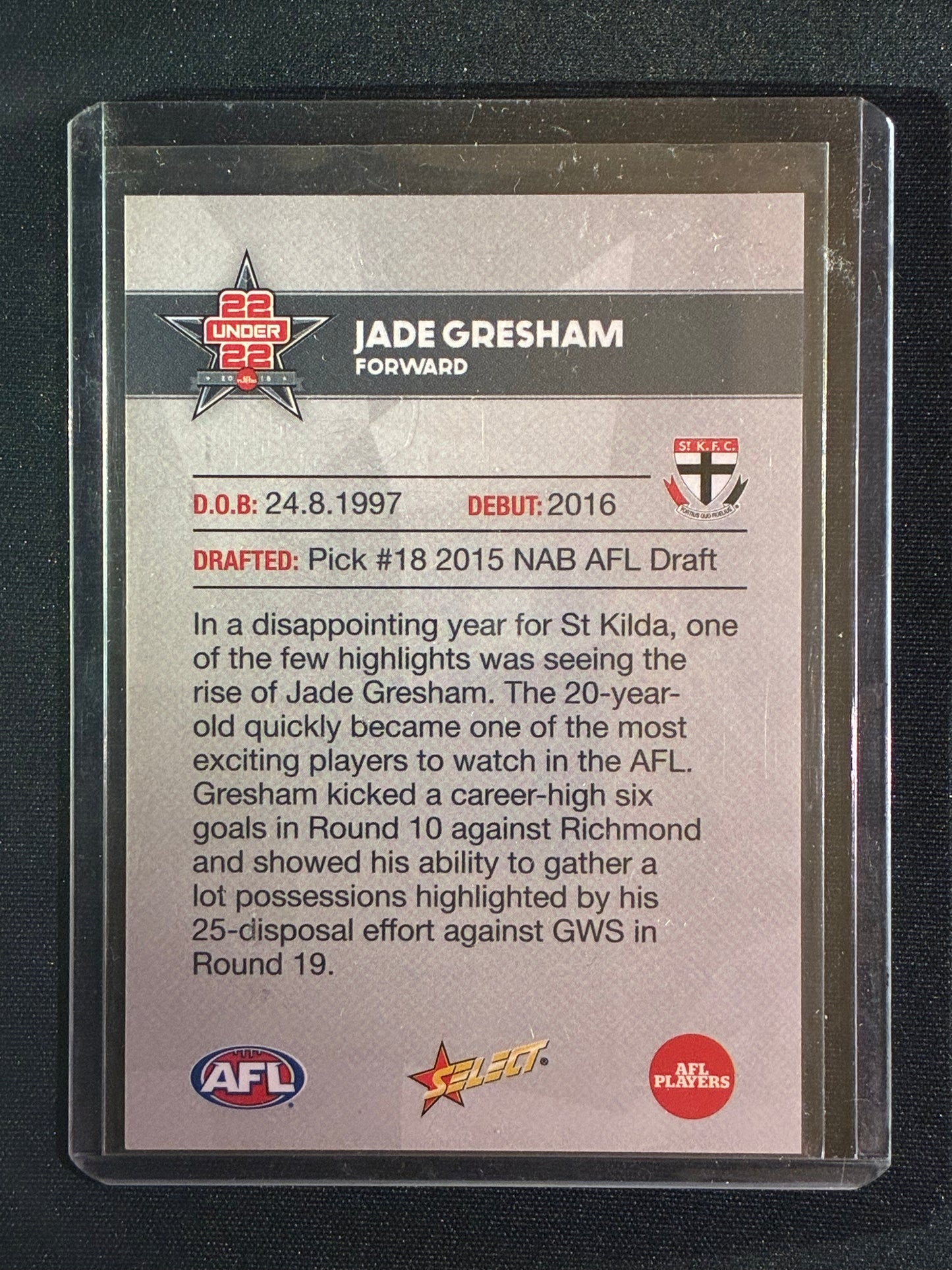 2018 Select JADE GRESHAM 22 Under 22 Team