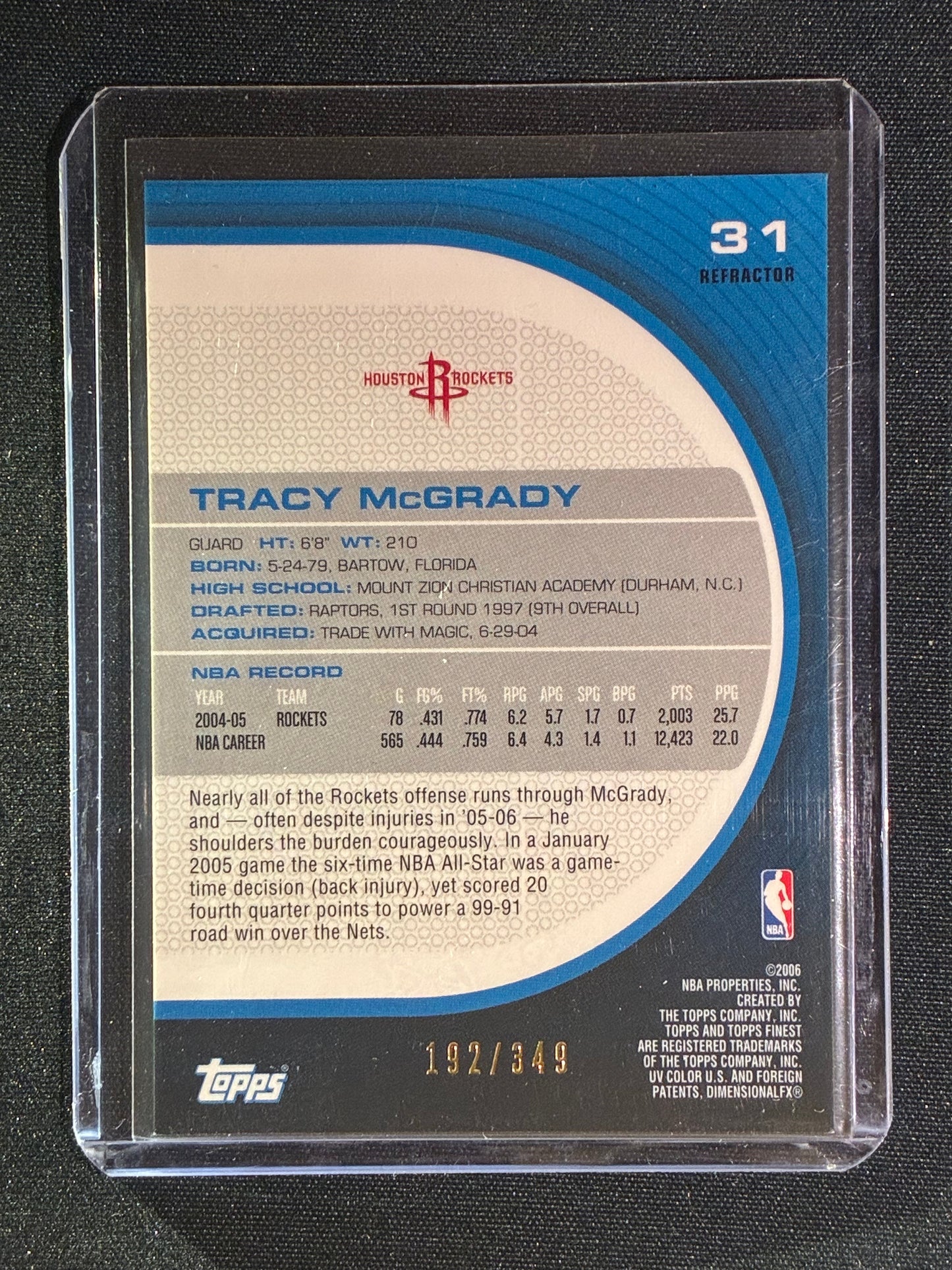 2005-06 Topps Finest TRACY MCGRADY Refractor Silver 193/349 #31