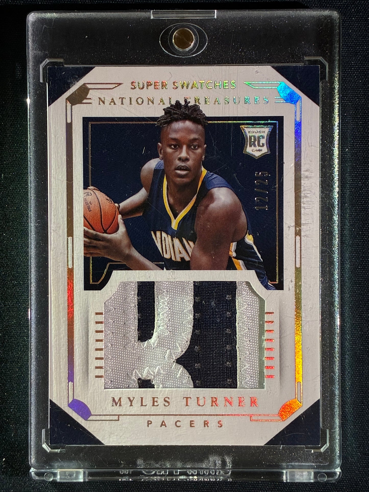 2015-16 National Treasures MYLES TURNER Super Swatches Rookie Patch Gold Prime 12/25