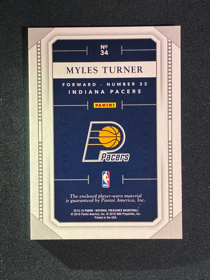 2015-16 National Treasures MYLES TURNER Super Swatches Rookie Patch Gold Prime 12/25