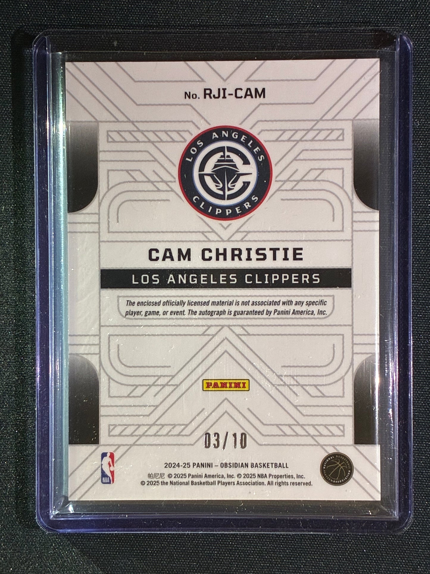 2024-25 Obsidian CAM CHRISTIE Rookie Jersey Ink Patch Auto Electric Etch Gold 3/10