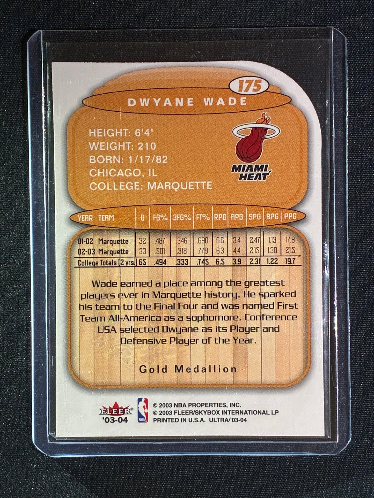 2003-04 Fleer Ultra DWYANE WADE Lucky 13 Rookie Gold Medallion Die-Cut #175