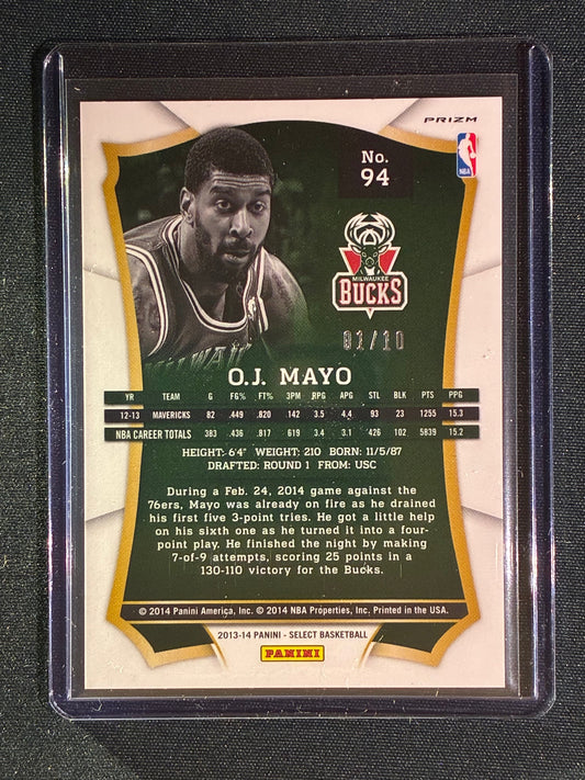 2013-14 Select O.J. MAYO Gold Prizm 1/10 #94