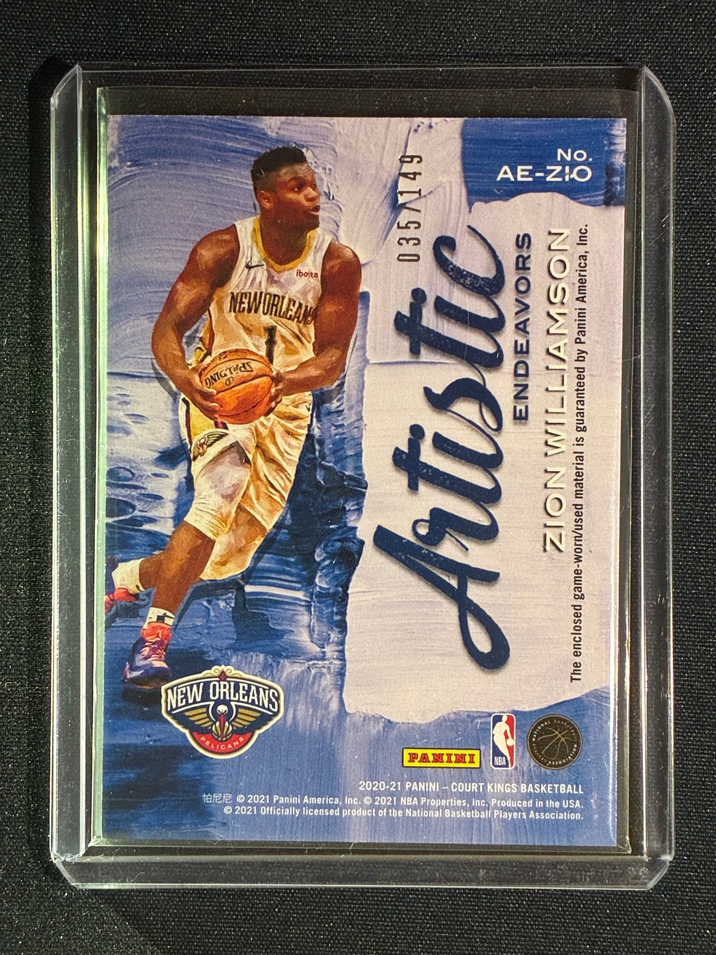2020-21 Court Kings ZION WILLIAMSON Artistic Endeavors Game-Worn Jersey 35/149