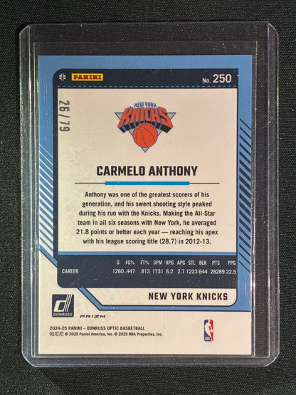 2024-25 Donruss Optic CARMELO ANTHONY Legends Pink Velocity 26/79 #250