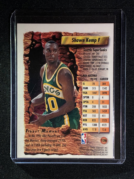 1993-94 Topps Finest SHAWN KEMP Refractor Silver #136