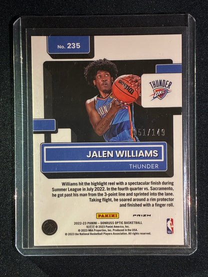 2022-23 Donruss Optic JALEN WILLIAMS Rated Rookie Lime Green Prizm 51/149 #235