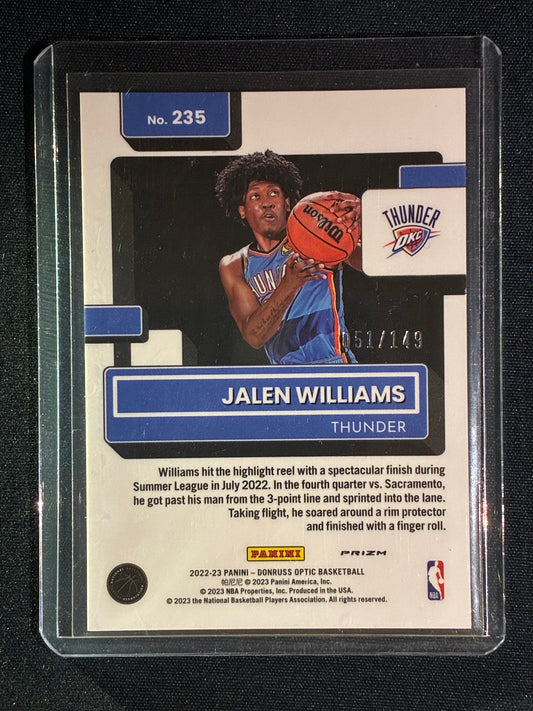 2022-23 Donruss Optic JALEN WILLIAMS Rated Rookie Lime Green Prizm 51/149 #235