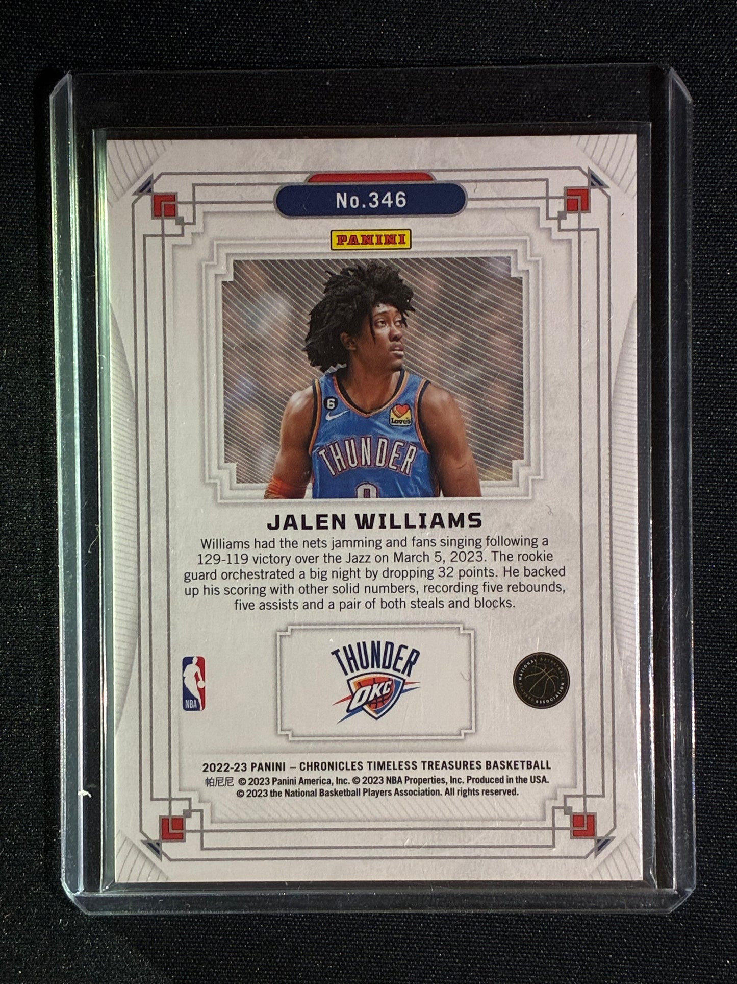 2022-23 Chronicles JALEN WILLIAMS Timeless Treasures Rookie Silver 191/249 #346