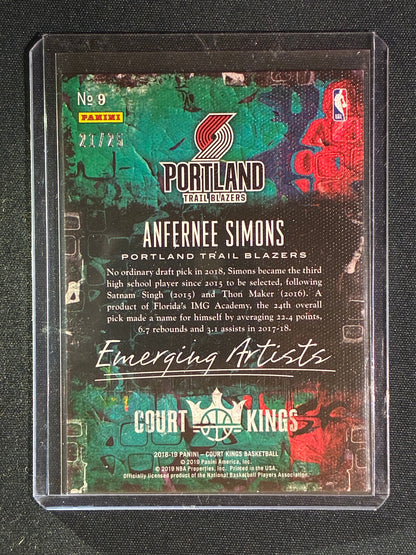2018-19 Court Kings ANFERNEE SIMONS Emerging Artists Rookie Sapphire Blue 21/25 #9