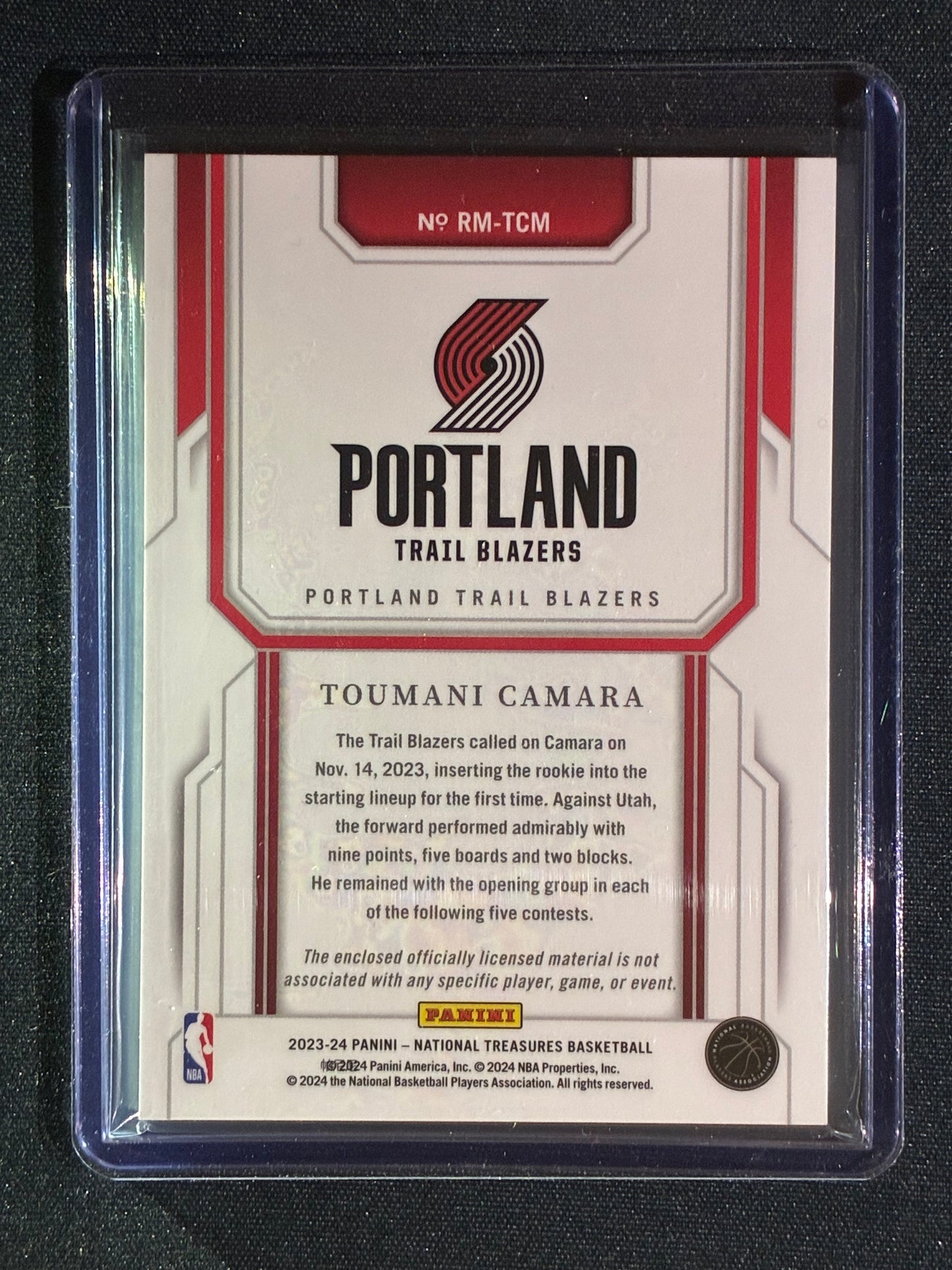 2023-24 National Treasures TOUMANI CAMARA Rookie Materials Patch Prime 17/25 #TCM